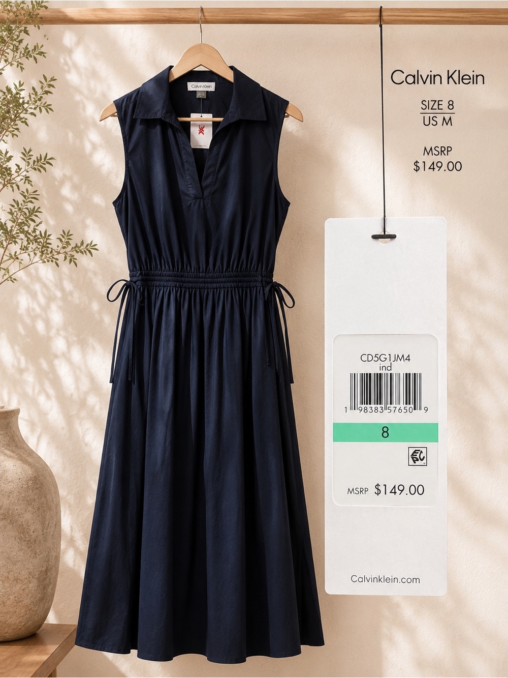Calvin Klein Navy Sleeveless Maxi Dress with Collared V-Neck - Picture 7 of 7